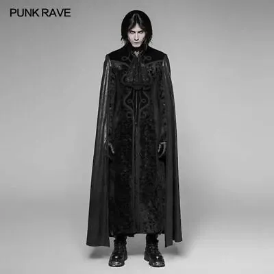 Punk Rave Black Gorgeous Vintage Man Gothic Long Cape Coat Vampire  Party Cloak • $263.19