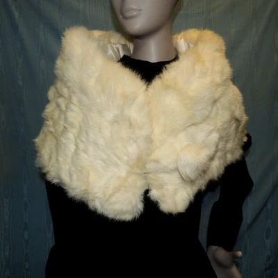 $39.95 • Buy Vintage Genuine White Rabbit Fur Stole Cape Shawl Wrap Wedding Caroling