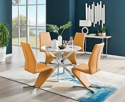 Novara White Marble Round Dining Table 100cm And 4 Willow Chairs Furniture Set • £554.99