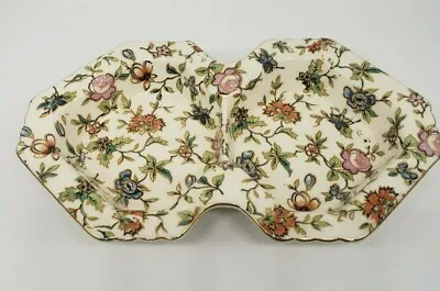 Vintage Moriyama Mori-Machi Japan Floral Chintz Divided Candy / Nut Dish NICE • $19.67