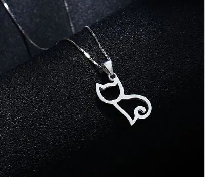£3.29 • Buy Cat Charm Pendant  925 Sterling Silver Chain Necklace Women Jewellery Love Gifts