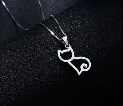 Cat Charm Pendant  925 Sterling Silver Chain Necklace Women Jewellery Love Gifts • £3.29