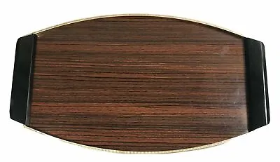 Mid Century MB Italy Faux Wood Formica Serving Tray Black Handle Gold Accent • $19.99