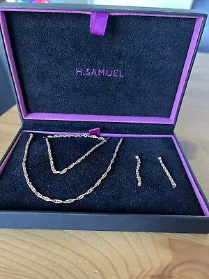 H Samuel 9K Rose Gold Necklace Bracelet & Earrings Set Hallmarked 375 • £200