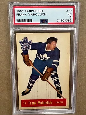 1957-58 Parkhurst #T17 Frank Mahovlich Rookie Maple Leafs PSA 3 (Set Break) • $91.26