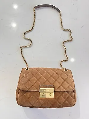 Michael Kors Tan Camel Suede Large Sloan Quilted Leather Shoulder Bag Chain • $150.08