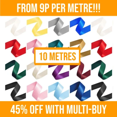 £2.04 • Buy 10 Metres - Double Sided Satin Ribbon Rolls - 6mm 10mm 15mm 25mm 38mm Widths
