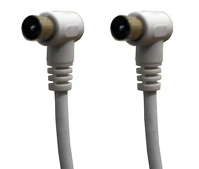 White 0.75m Male Coax Plug To Plug Cable With 90 Degree Right Angled Connectors • £3.25