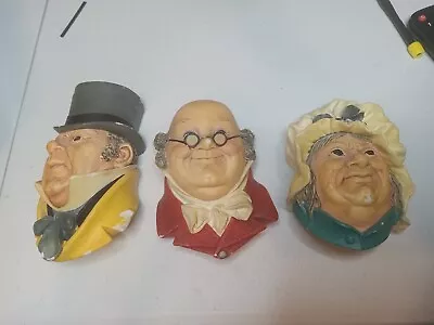 Vintage 1964 Bossons Chalkware Head LOT MR. PICKEICK SARAH GAMP MR. MICAWBER • $39.99