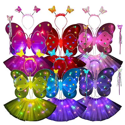 Light Up Fairy Princess Costume Tutu Skirt Butterfly Led Wings Wand Headband • £13.19