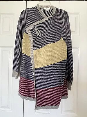 CAbi #467 Colorblock Blanket Cardigan Waterfall Front Cotton Sweater Medium • $10