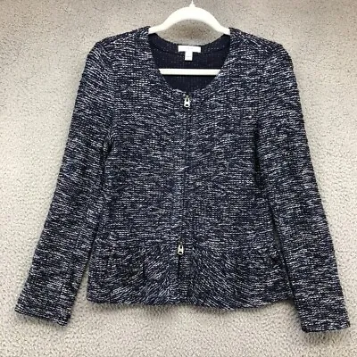 J Crew Peplum Boucle Jacket Tweed Womens Small Blue Long Sleeve Full Zip Knit  • $45