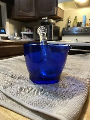 Vintage Cobalt Blue Glass Pestal And Mortar Pharmacy Apothecary 8 Oz Pour Spout • $45