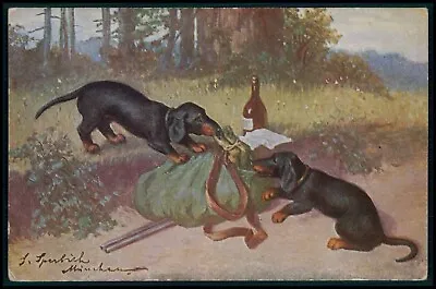 Art Sperlich Dachshund Dog Hunting Bag & Rifle Original 1900s Embossed Postcard • £4.87