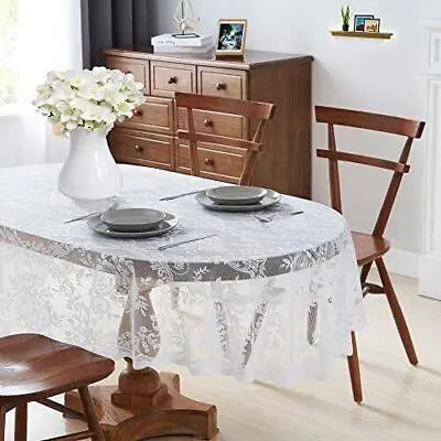 60 X 84 Inch White Oval Lace Tablecloth. Classic Elegant Floral Pattern Is • $31.88