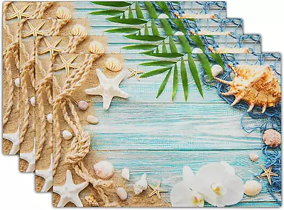 Beach Placemats Set Of 4 - Nautical Coastal Starfish Place Mats For Dining Table • $24.04