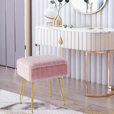 Redlife Faux Fur Vanity Stool With Storage Adjustable Soft Makeup Chair Pink • $35.99