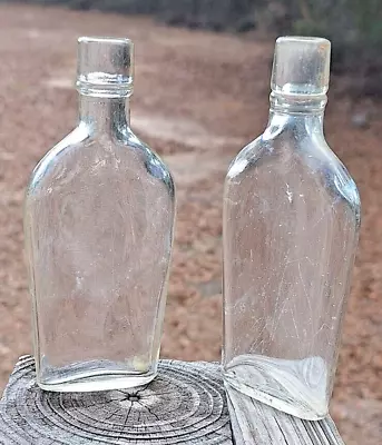 Lot Of 2 Vintage Cork Top Small Whiskey Flask 5.5  Flat Clear Glass • $9.74