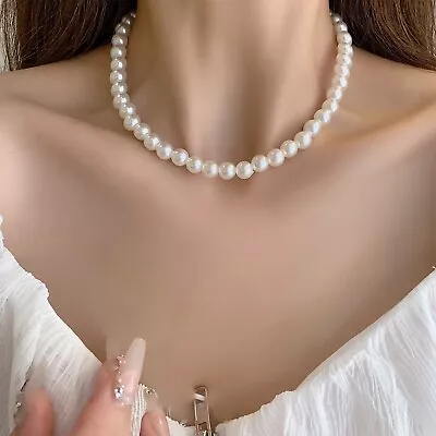 White Pearl Imitation Choker Necklace Handmade Pearl Seed Elegant Wedding UK • £3.89