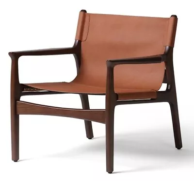 Genuine Leather Classic Sling Accent Arm Chair Solid Wood Furniture Decor • $1924.98