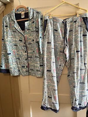 Munki Munki Flannel Pajamas Large Blue Dachshund Weiner Dog Pockets • $20