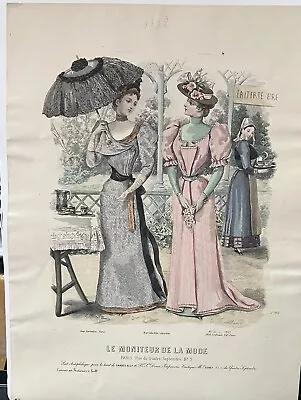 French Fashion Print ”La Mode Illustrée  1892 Original Hand Colored Signed • $12.95