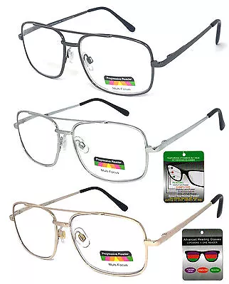 No Line Multi Focal Reading Glasses Clear Lens Pilot Spring Hinge Unisex • $13.99