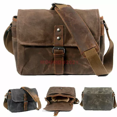 Vintage Waterproof Canvas Leather Trim DSLR SLR Shockproof Camera Messenger Bag • $29.85