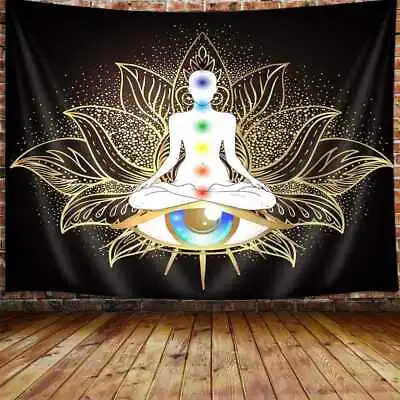 Lotus Chakra Meditation Wall Art Extra Large Tapestry Fabric Poster Yoga Poses • £10.79