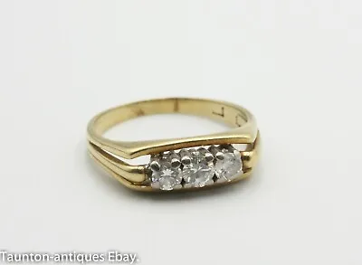 Large Size 14ct Yellow Gold Mans Diamond 3 Stone Ring 0.65 Ct Ring Size: S • $610.41