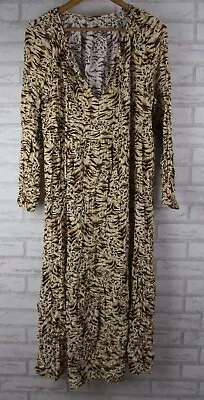 Seed Heritage Womens Shift Dress Brown Tiger Print 14/16? V-neck Long • $36