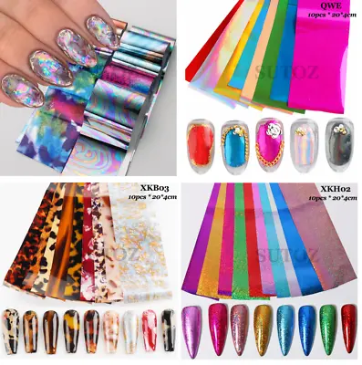 10Pcs Nail Art Foil Stickers Laser Star Print Pattern Transfer Decals Tips NS54 • $2.95