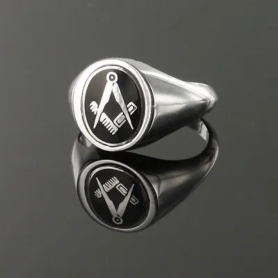 Masonic Ring Solid Silver Square And Compass Reversible Head Black Hallmarked • £159