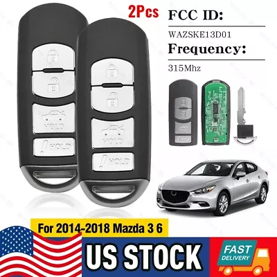 Smart Remote Car Key Fob For 2014-2018 Mazda 3 6 2016-2019 MX-5 Miata SKE13D-01 • $41.95