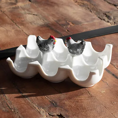 White & Grey Chickens 6 Egg Holder Breakfast Tabletop Storage Caddy Rack Hens • £17