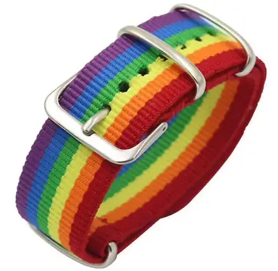20mm Stripe Nylon Watchband Watch Strap Band Buckle LGBTQ Rainbow Military Style • $9.99