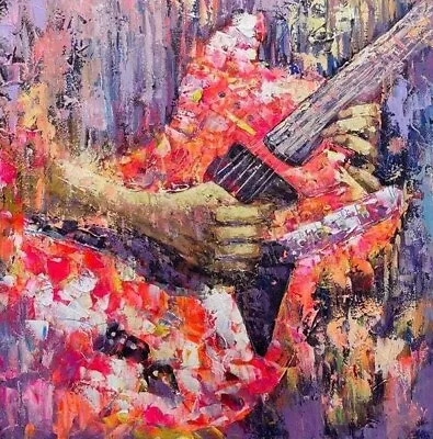 40x40  Large Abstract Colorful Guitar Painting On Canvas Artwork | MUSICAL AX • $701