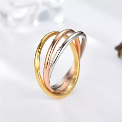 £6.59 • Buy Titanium Steel Russian Rolling Trinity Ring18k Gold Plated Fashion Ring Size5-13