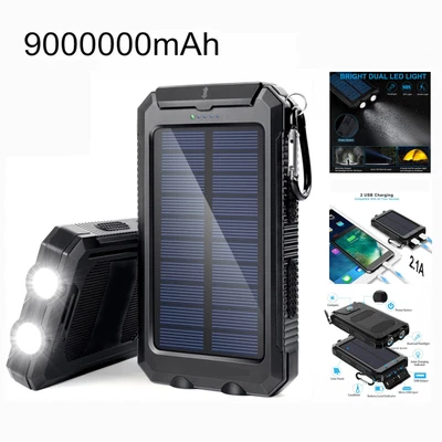 $22.69 • Buy 900000mAh External Power Bank Portable Solar Panel 2USB LCD Battery Charger AU