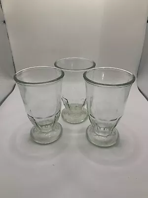 Vintage Clear Glass Footed Jelly Jar Juice Glasses Set Of Three • $9