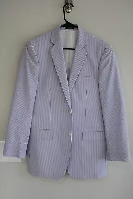 BLUE STRIPED SADDLEBRED 100% COTTON SEERSUCKER SPORT COAT Sz 36R Suit Jacket • $24.94