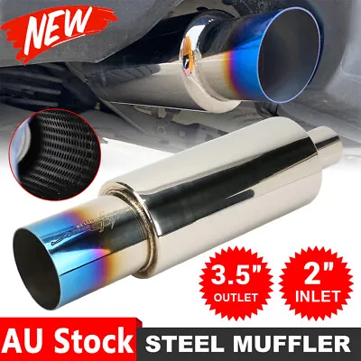 3.5  Outlet 2  Inlet Burnt Tip Stainless Steel Racing Exhaust Muffler Universal • $47.45