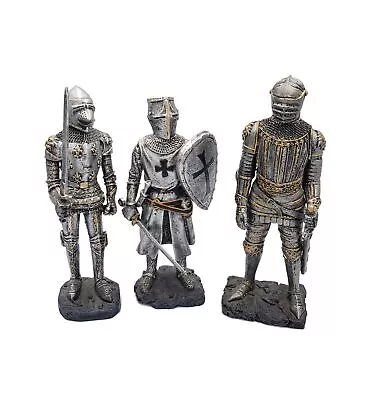 Set Of 3 Standing Medieval Cavalier English Knight Statue Shield Suit Of Armor • £70.64