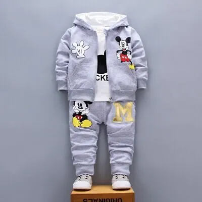 3pcs Kids Boys Girls Mickey Mouse Clothes Hooded Sweater Coat Tops Pants Outfits • $17.09