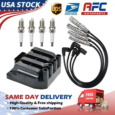 Ignition Coil+wires+Spark Plug UF484 For VW Jetta Beetle 2.0L L4 C1393 06A905097 • $95.88