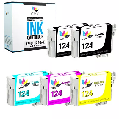 5PK T124 Ink For Epson 2 Black Color 124 Cartridge Fits Stylus Workforce NX230 • $18.69