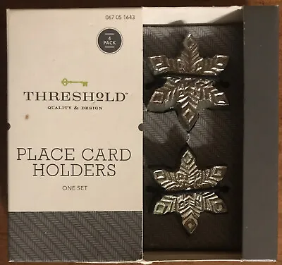 Christmas Holiday Place Card Holder Metal Silver Set 4 Table Decor Snowflake New • $19.99