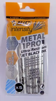 Pack Of 5 BIC Intensity Metal Pro Permanent Markers With Jet Black Ink • £5.85