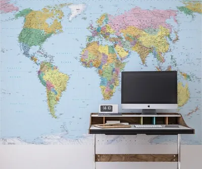 WORLD MAP Wall Mural Photo Wallpaper - FREE PASTE - 254x184cm Large Office Decor • $87.29