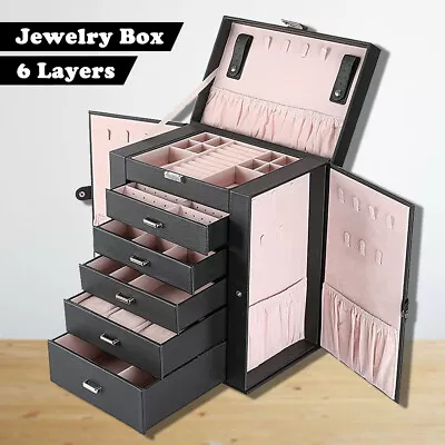 Leather Jewelry Organizer Box For Women 6Layers Storage Display Holder Case Gift • $69.89